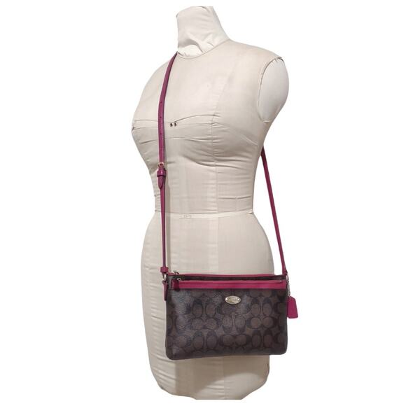 COACH Brown Leather Crossbody Bag with Fuchsia Contrast and Extra Removeable Bag - Picture 1 of 10